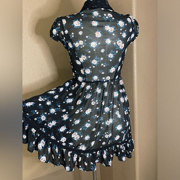 Floral Button-Down Chiffon Lace Collar Dress size xs - Picture 4 of 7